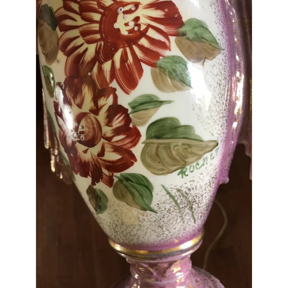 Vintage Hand Painted Gold Gilt Signed Porcelain Lamp 33.5
